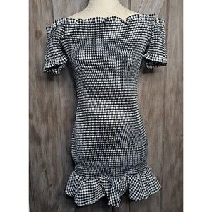 WAYF Black & White Gingham Smocked Mini Dress Med Countrycore Picnic Festival…